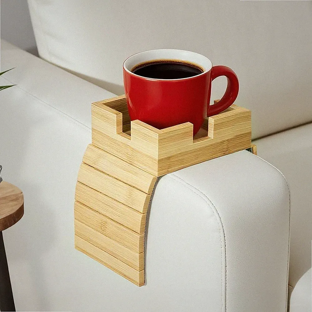 Bamboo Couch Cup Holder – Non-Slip Armrest Tray for Recliner & Loveseat &#