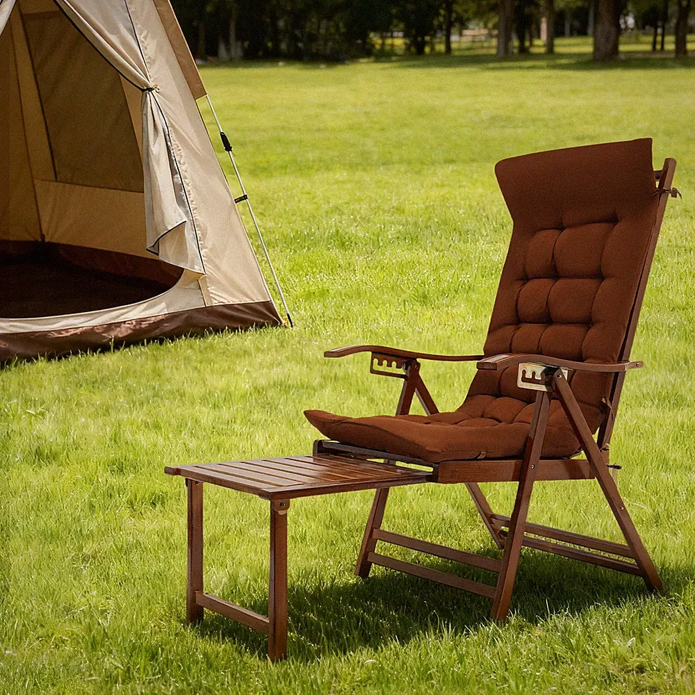 Bamboo Lounge Chair Folding Reclining Chair W/ Adjustable Backrest Lounge Chair