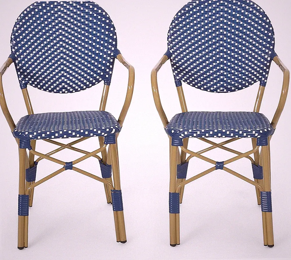 Chic Dark Teal Paul Outdoor Bistro Chair with White & Bamboo Accents