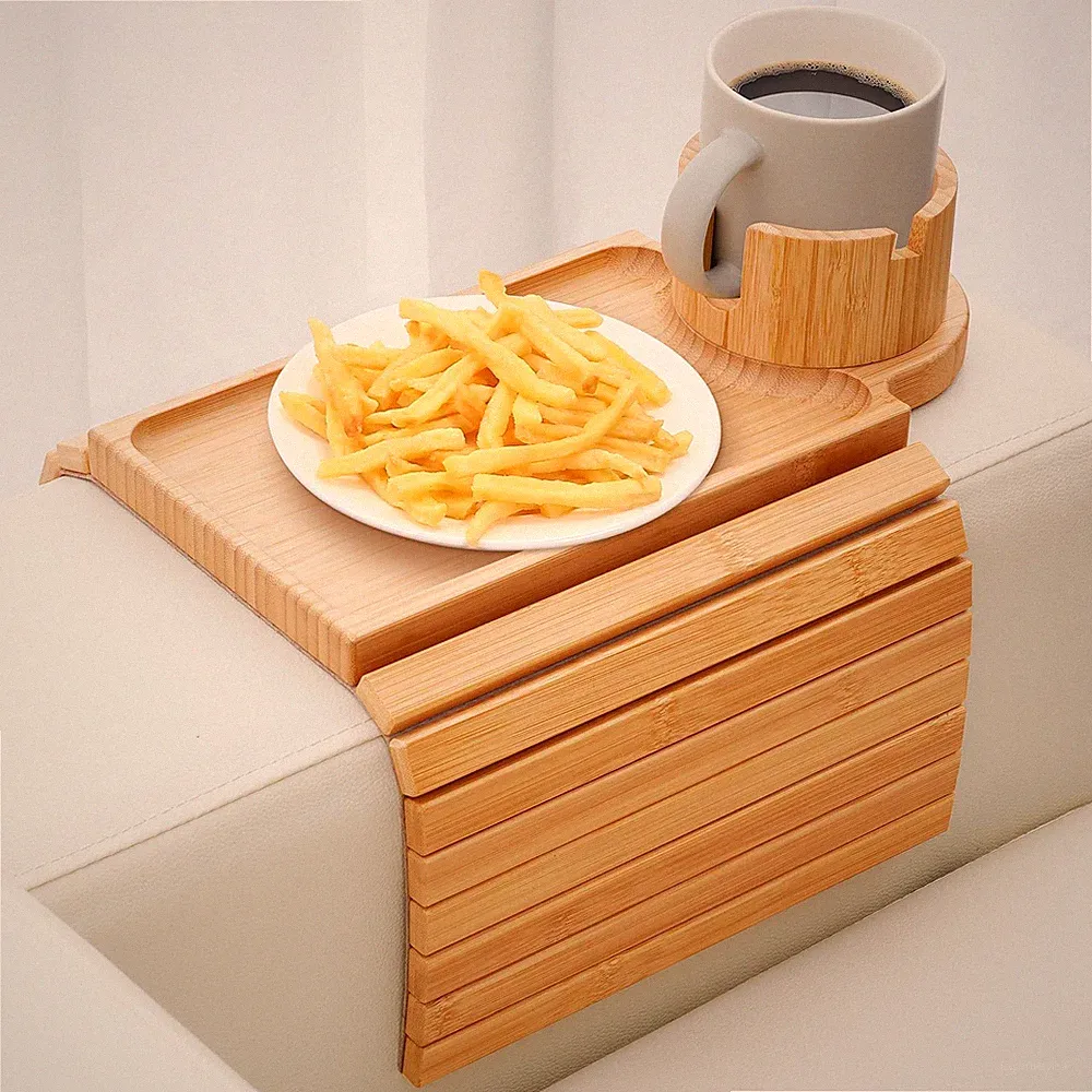 Couch Cup Holder Tray,Large Couch Armrest Table with Cup Holder,Foldable Anti...