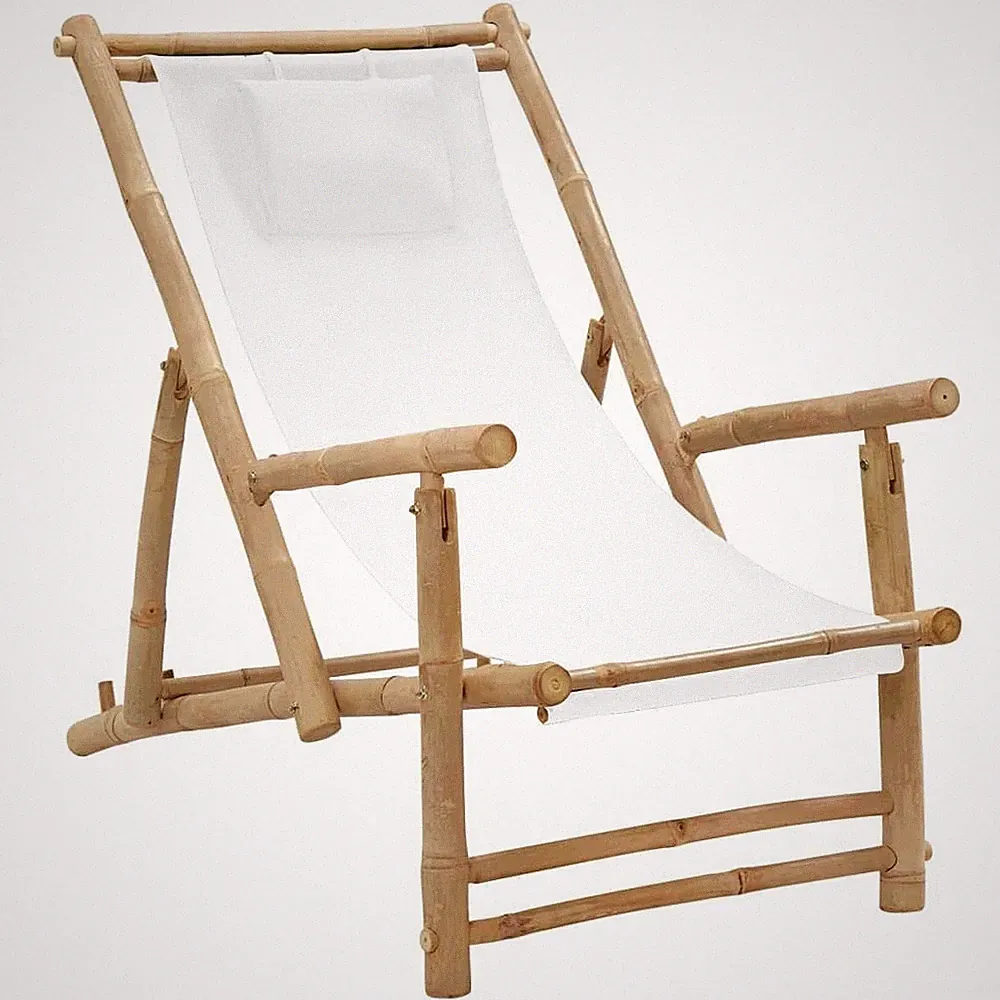 Deck Chair Cream White Bamboo, Canvas (100% Polyester) Standard
