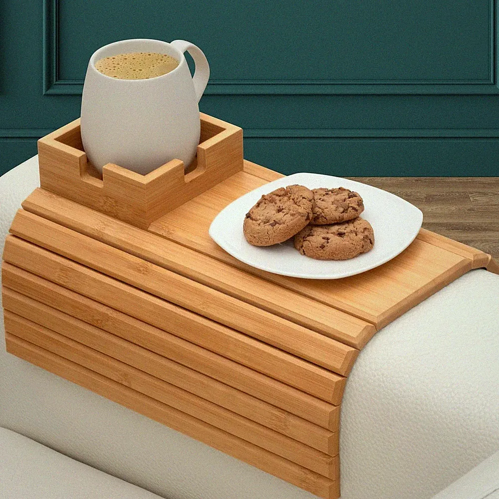 FUN FOREST Bamboo Couch Holder - Non-Slip Furniture Protector, Sofa Armrest T...