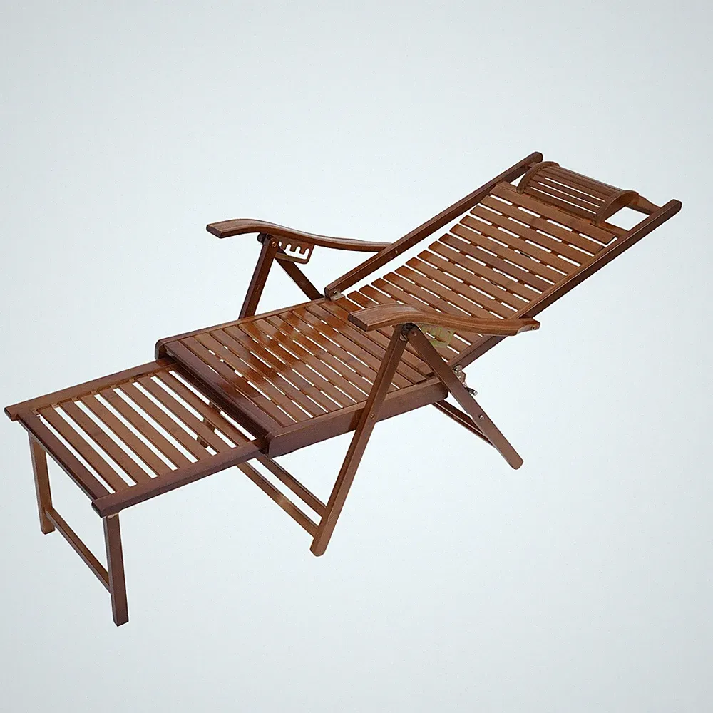 Heavy Duty Bamboo Folding Lounge Chair 5-Position Adjustable Backrest Footrest