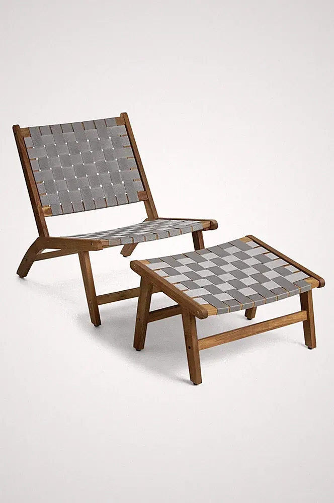 Outdoor Acacia Wood Accent Chair And Foot Rest