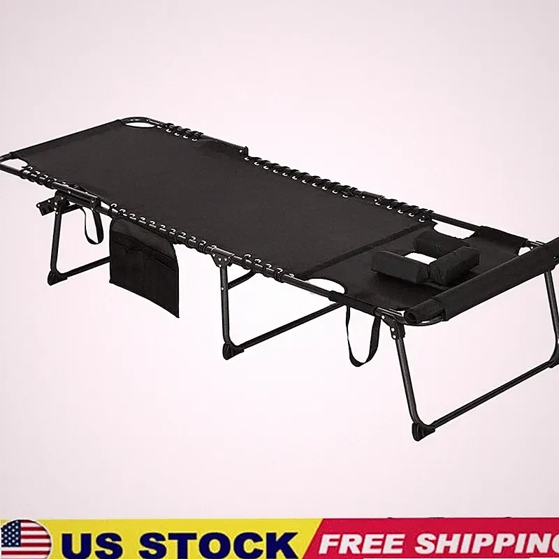 Outdoor Folding Sun Lounger Adjustable Recliner Chair W/ Face Hole Storage New