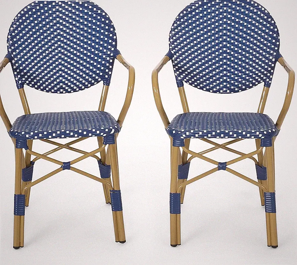 Paul Outdoor Bistro Chair, Dark Teal + White + Bamboo Finish