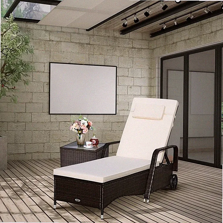 PE Rattan Adjustable Recliner Chaise 79"L 220lb 6-Position w/Smooth Wheels