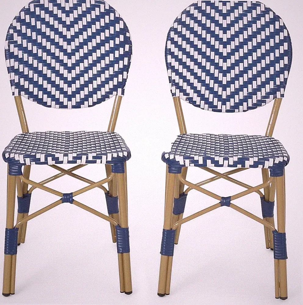 Picardy Outdoor Bistro Chair, Navy Blue + White + Bamboo Finish
