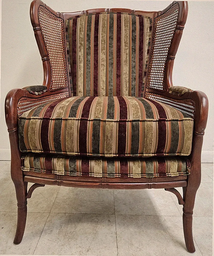 Vintage Ethan Allen Faux Bamboo Cane Living Room Lounge Chair Italian Regency